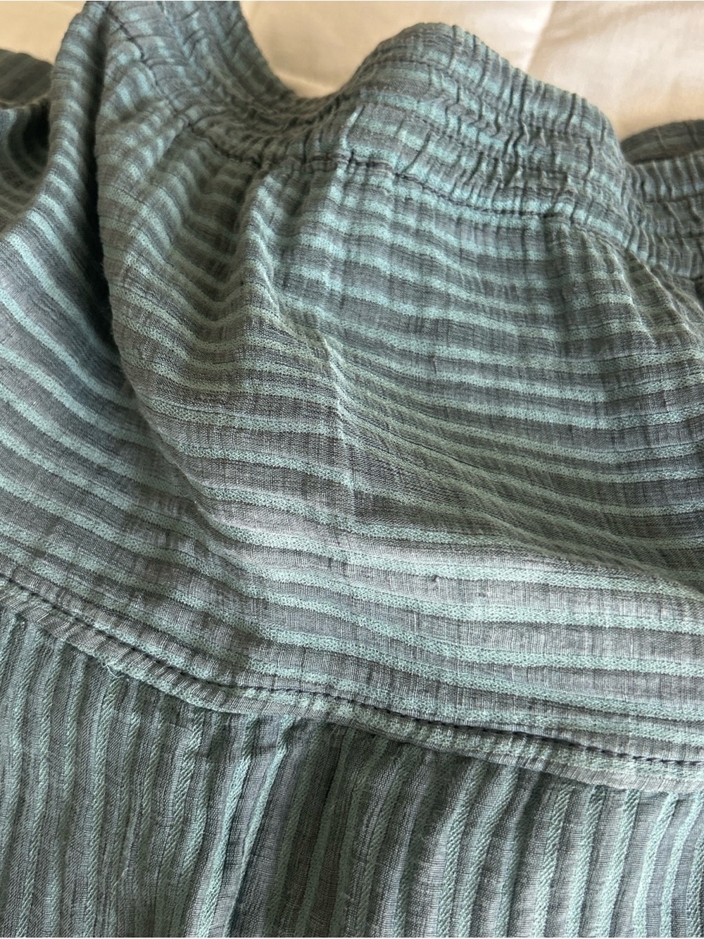 Aurea Vita Teal Gray Stripe Linen Silk Blend Ruffled Pleated Maxi Skirt Size S - Picture 10 of 10